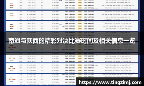 南通与陕西的精彩对决比赛时间及相关信息一览